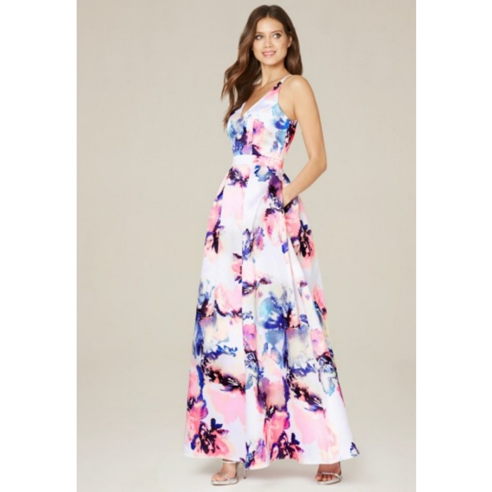 Bebe Floor Length, Peek-a-Boo Back, Gown